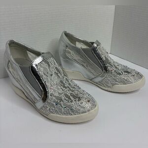 Nature Breeze Elegant Silver Women's Shoes Lace Rhinestone Size 8
